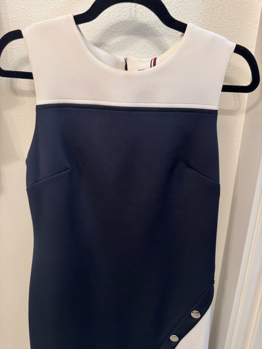 Tommy Hilfiger Navy and White Sheath Dress with Signature Trim